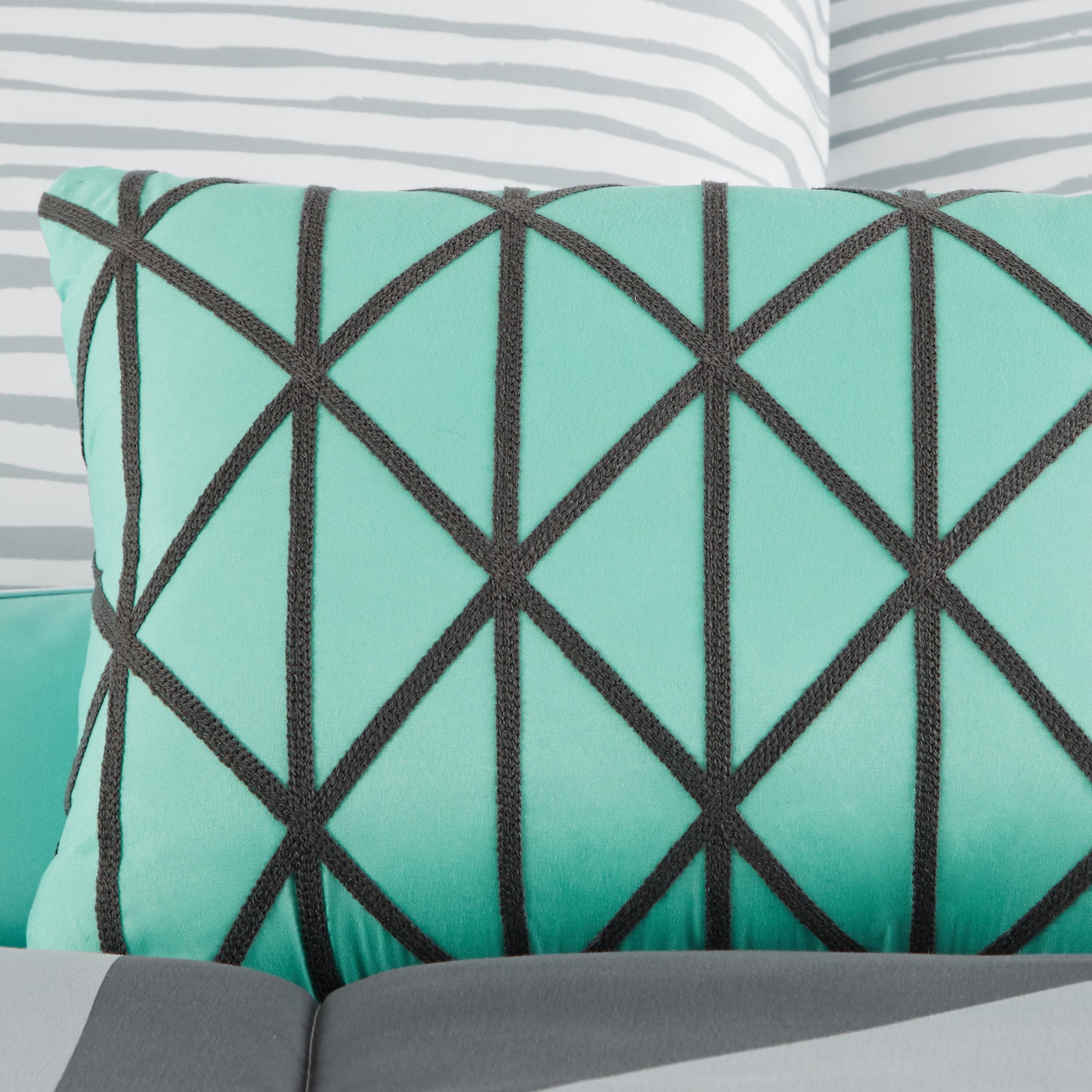 Modern Grey and Teal 8-Piece Bedding Set, Girls Fun Bold Comforter Set
