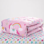 Kids Pink Rainbow Unicorn 7-Piece Bedding Set Girls Coordinated Comforter Sheets Set