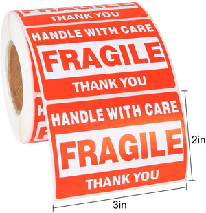 1 Roll 500 2" x 3" Inches FRAGILE HANDLE WITH CARE THANK YOU Stickers Labels