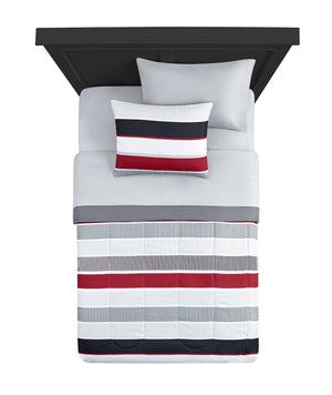 Red and White Stripe 8-Piece Bedding Set, Coordinating Bed in a Bag