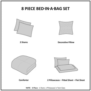 Modern Grey and Teal 8-Piece Bedding Set, Girls Fun Bold Comforter Set