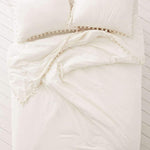Luxurious Ultra-Soft White Pom-Fringe Duvet Cover King, Full / Queen, Twin Size