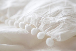 Luxurious Ultra-Soft White Pom-Fringe Duvet Cover King, Full / Queen, Twin Size