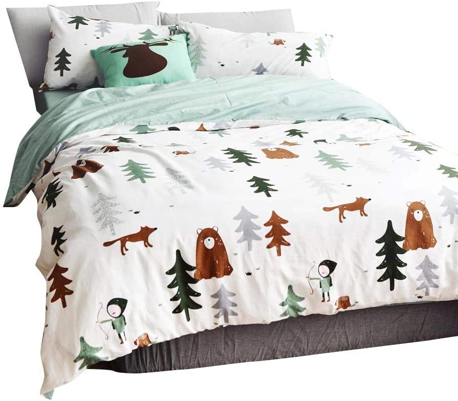 BuLuTu Premium Siberia Forest Theme Boys Duvet Cover 3-Piece Set