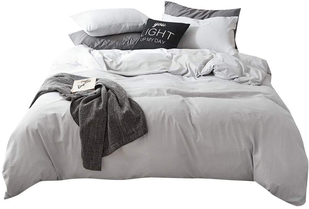 Stylish Ultra Soft Natural Wrinkle Light Grey Duvet Cover 3-Piece Bedding Set By BuLuTo