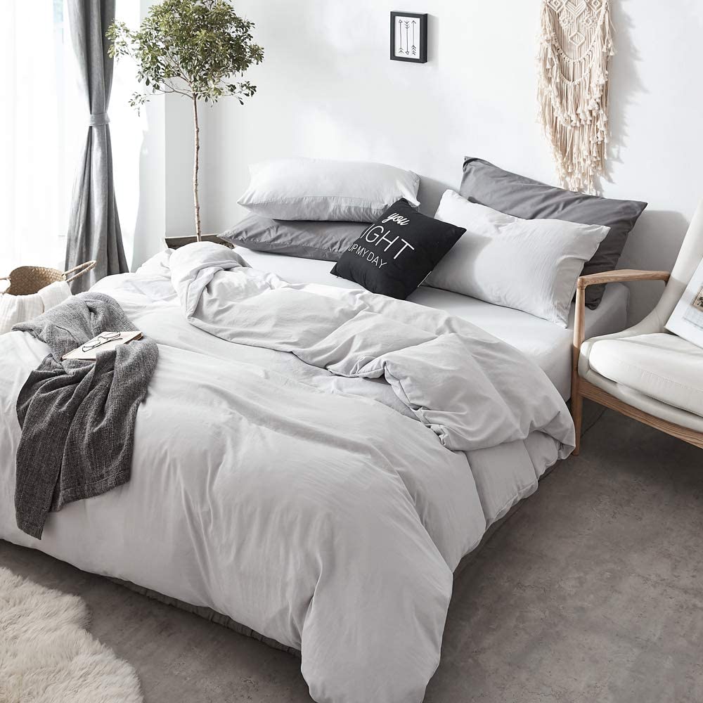 Stylish Ultra Soft Natural Wrinkle Light Grey Duvet Cover 3-Piece Bedding Set By BuLuTo