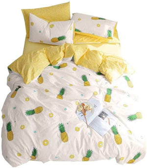 BuLuTu Premium Pineapple Print Kids Duvet Cover Set 3-Piece Set, White Yellow