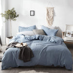 Stylish Ultra Soft Natural Wrinkle Blue Duvet Cover 3-Piece Bedding Set By BuLuTo