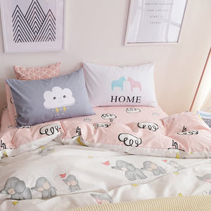 BuLuTu Premium Kids Elephant and Rabbit Duvet Cover 3-Piece Set, Girls Bedding Set