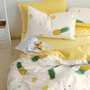 BuLuTu Premium Pineapple Print Kids Duvet Cover Set 3-Piece Set, White Yellow