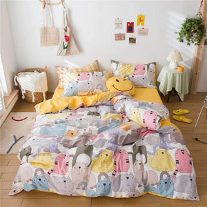 BuLuTu Kids Colorful Cartoon Kitty Cat & Pets Teen Cotton Reversible 3-Piece Bedding Set 