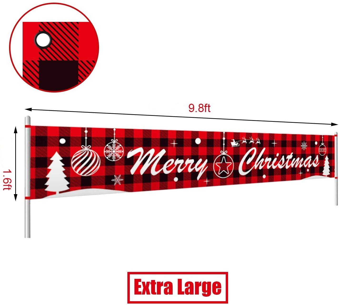 Red Plaid Large Beautiful Merry Christmas Outdoor Banner, Christmas Decor for House or Home