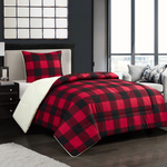 Red Buffalo Plaid Cozy Flannel Bedding Set Reversible Super Soft Sherpa Comforter