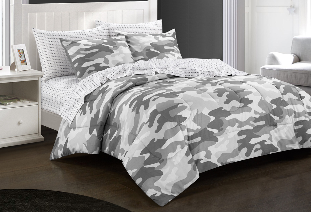 Heritage Club Gray Camouflage 7-Piece Bed in a Bag Camo Bedding Set