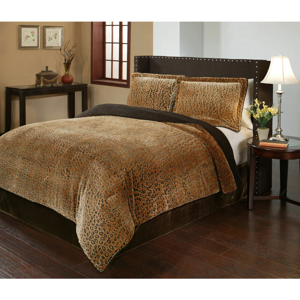 Cheetah Animal Print Bedding Plush Velvet Safari 3-Piece Comforter Set 