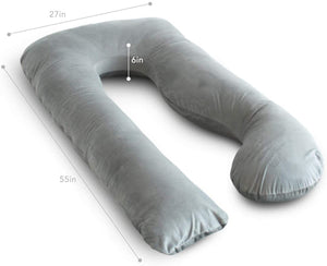 PharMeDoc Velvet Grey Full Body Pregnancy Pillow - U Shaped Body Pillow - Maternity Pillow for Pregnant Women