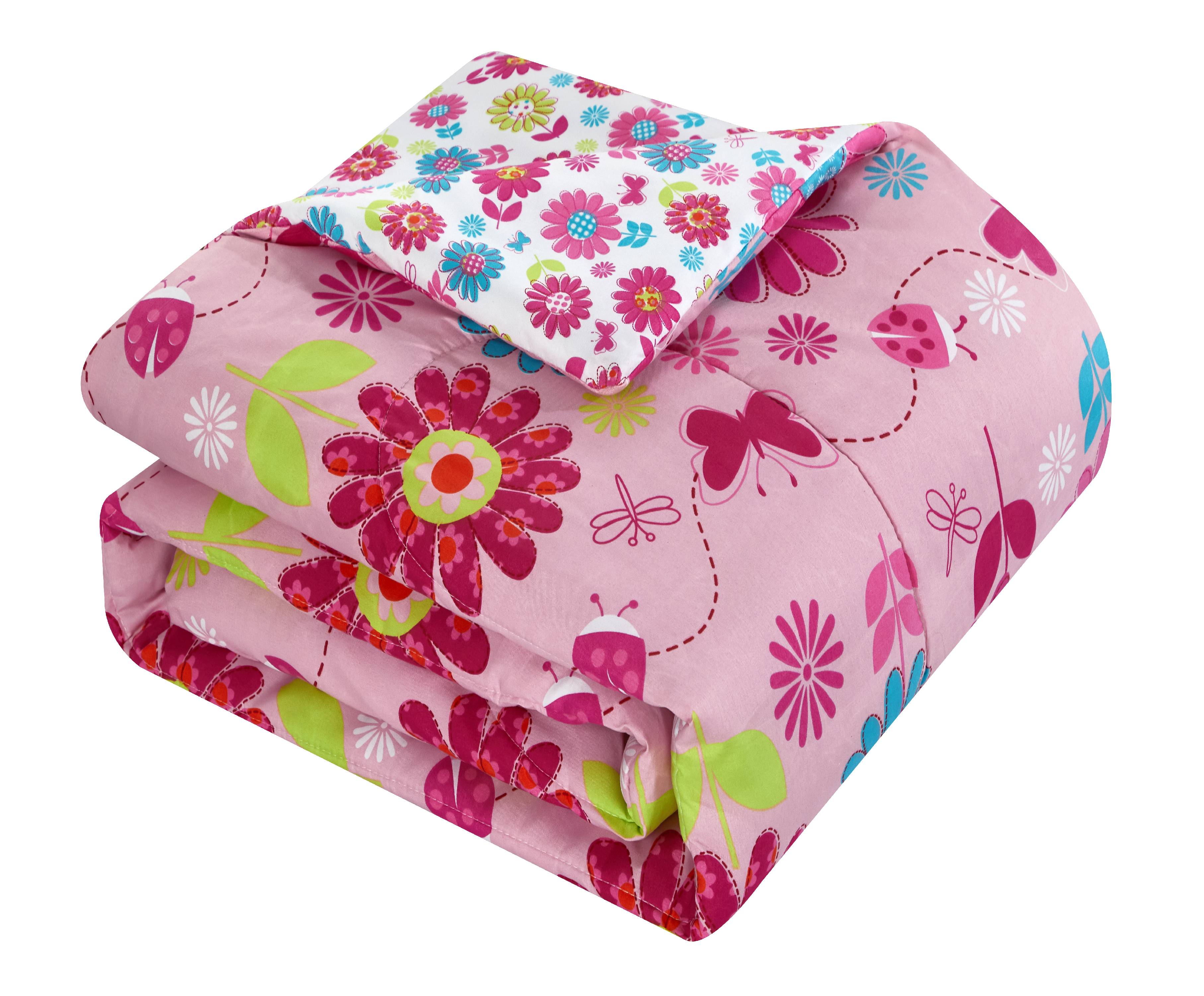 Kids Daisy Floral Bed in a Bag Complete Bedding 7-Piece Girls Pink Comforter Set