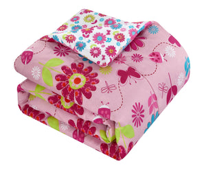 Kids Daisy Floral Bed in a Bag Complete Bedding 7-Piece Girls Pink Comforter Set