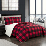 Red Buffalo Plaid Cozy Flannel Bedding Set Reversible Super Soft Sherpa Comforter