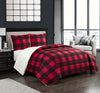 Red Buffalo Plaid Cozy Flannel Bedding Set Reversible Super Soft Sherpa Comforter
