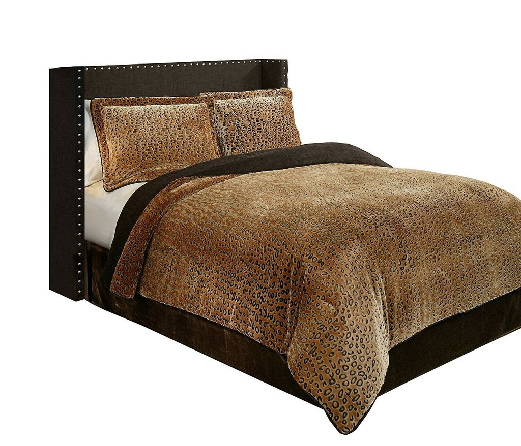 Cheetah Animal Print Bedding Plush Velvet Safari 3-Piece Comforter Set 