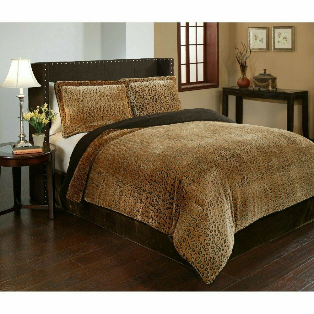 Cheetah Animal Print Bedding Plush Velvet Safari 3-Piece Comforter Set 