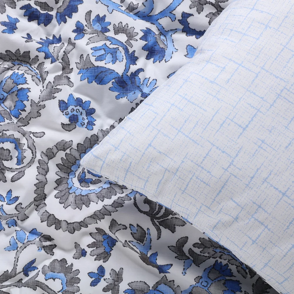 Exclusive Elegant Linens Blue Cotton Percale Reversible Duvet Cover Set