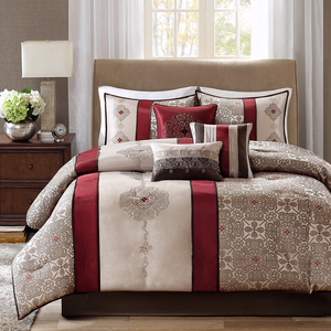 Madison Park Red Blaine Bedding 7-Piece Jacquard Comforter Set