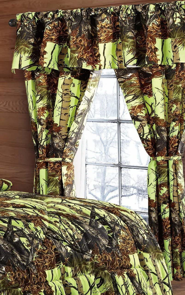 Regal Comfort The Woods Lime Green Camouflage 5-Piece Curtain Set Hunters, Cabin or Rustic Lodge