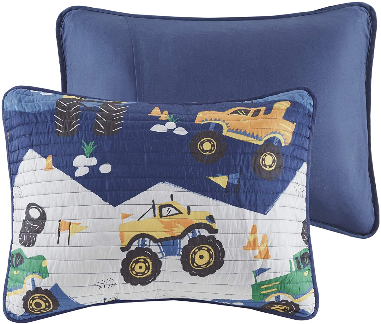 Mi Zone Vibrant Fun Kids Gavin Monster Truck Blue Reversible Coverlet Quilt Set
