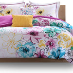 Olivia Vibrant Floral Microfiber Teen Bedding, Girls 5-Piece Comforter Set By Intelligent Design