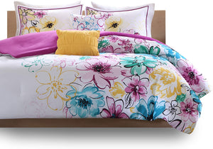 Olivia Vibrant Floral Microfiber Teen Bedding, Girls 5-Piece Comforter Set By Intelligent Design
