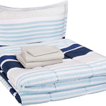 Blue Navy Stripes Microfiber Super Soft 7-Piece Bed-in-a-Bag Bedding Set