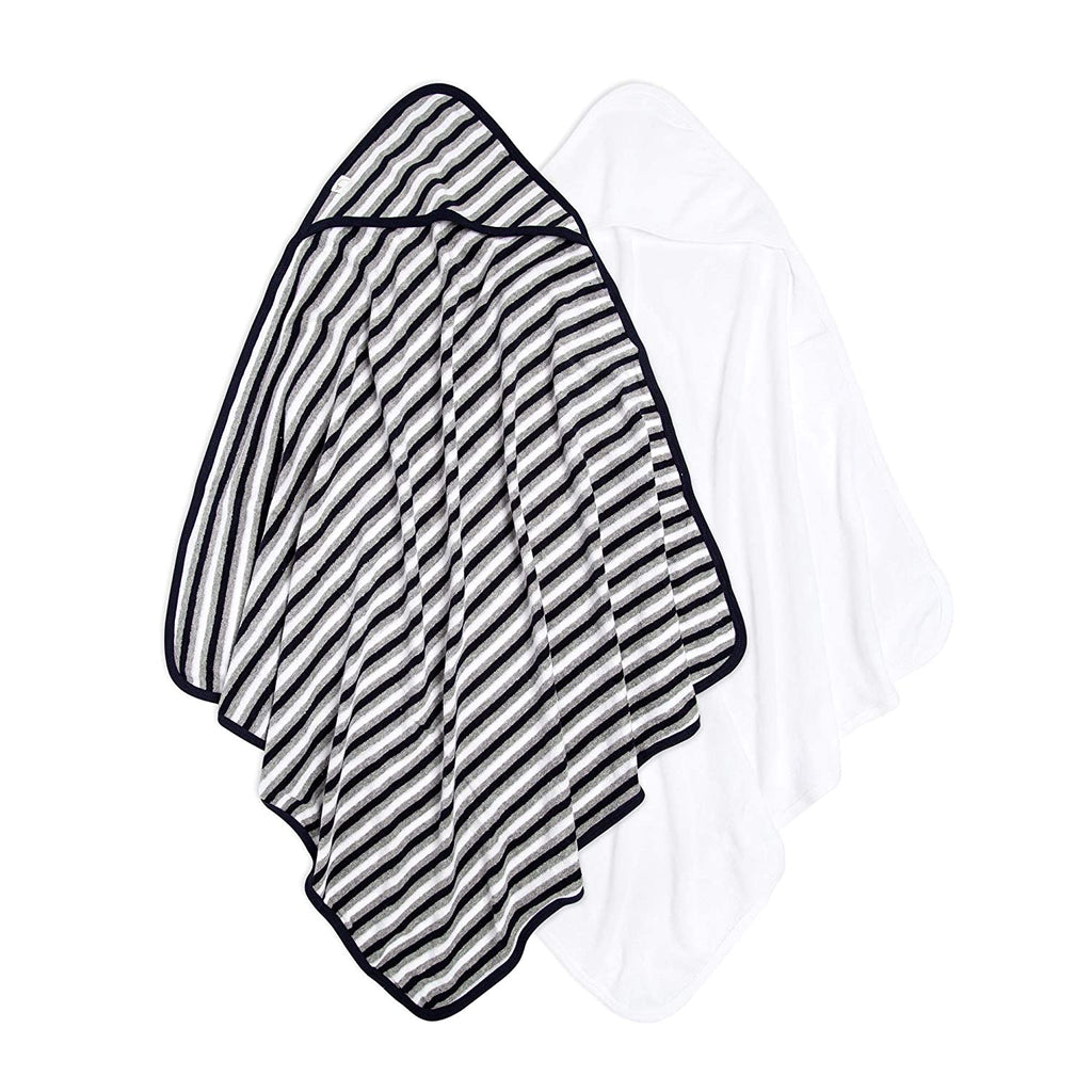 Burt's Bees Baby® 2-Pack Striped Hooded Towels Blueberry Stripe & White