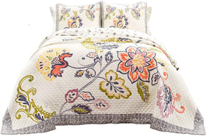 Lush Decor Aster Quilt Coral Flower Pattern 3-Piece Bedding Set, Blanket Bedspread