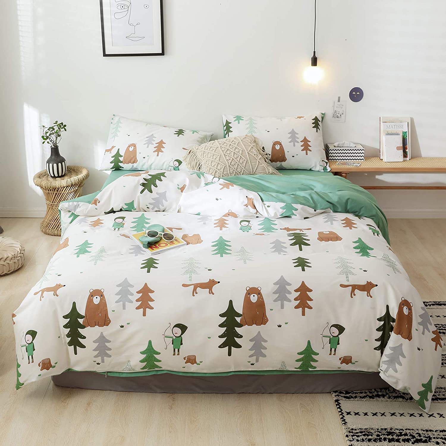 BuLuTu Premium Siberia Forest Theme Boys Duvet Cover 3-Piece Set