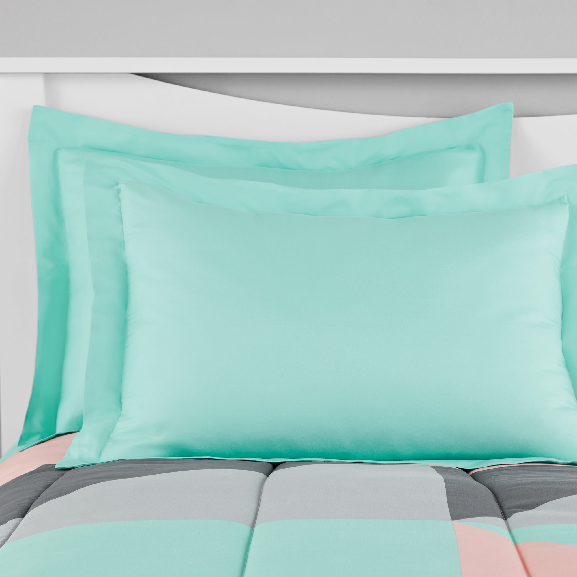 Modern Grey and Teal 8-Piece Bedding Set, Girls Fun Bold Comforter Set