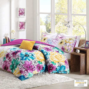 Olivia Vibrant Floral Microfiber Teen Bedding, Girls 5-Piece Comforter Set By Intelligent Design