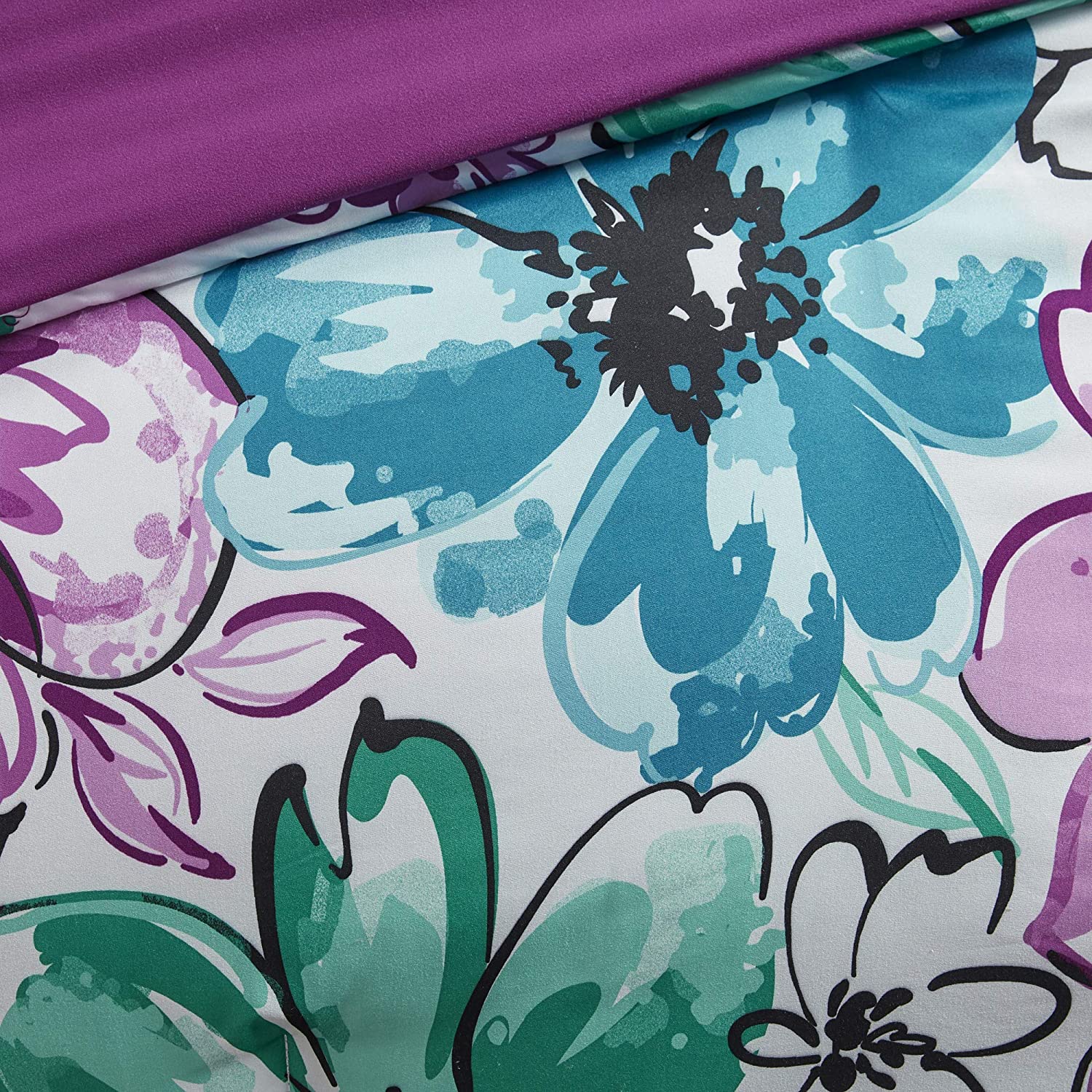 Olivia Vibrant Floral Microfiber Teen Bedding, Girls 5-Piece Comforter Set By Intelligent Design