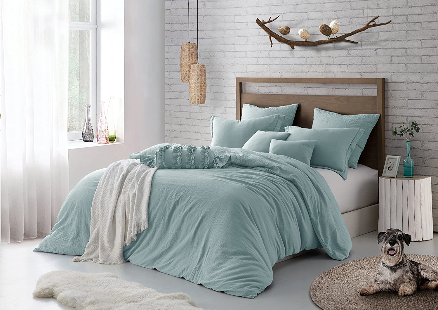 Premium Pre-washed Crinkle Microfiber Duvet Set Stylish Wrinkle Look