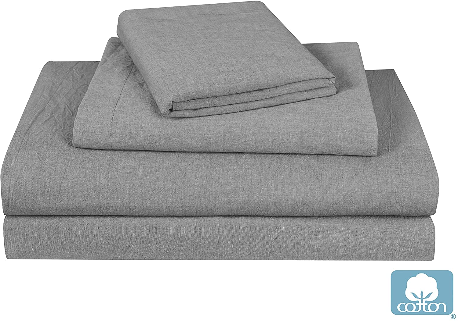 Luxurious All Natural Prewashed Cotton Chambray Duvet Cover Set