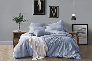 Luxurious All Natural Prewashed Cotton Chambray Duvet Cover Set