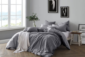 Luxurious All Natural Prewashed Cotton Chambray Duvet Cover Set