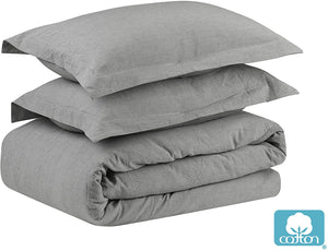 Luxurious All Natural Prewashed Cotton Chambray Duvet Cover Set