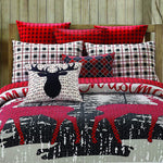 Merry Christmas Reindeer Plaid Red White Holiday 3-Piece Quilt Bedding Set