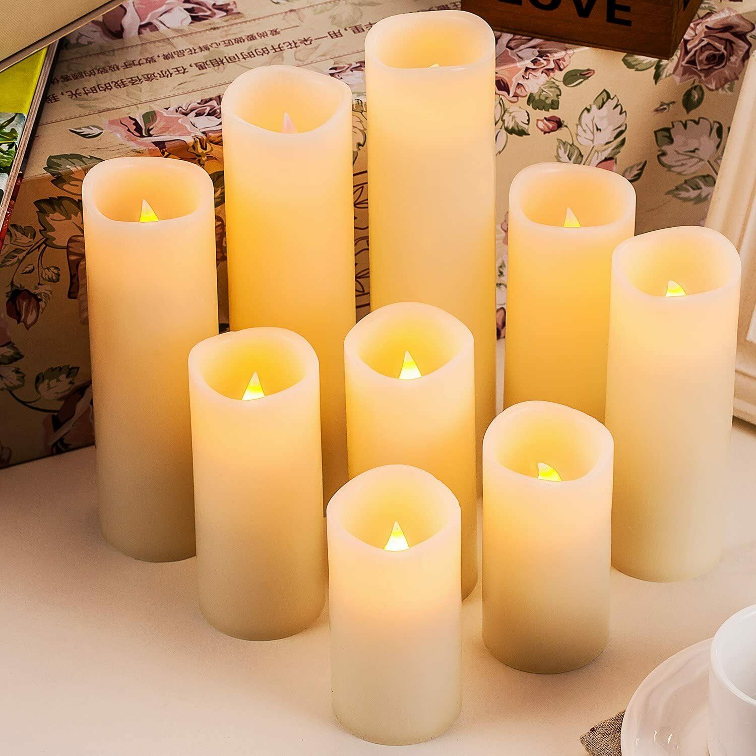 Battery Operated Flameless Candles Set of 9 Real Wax LED Remote Control & Timer