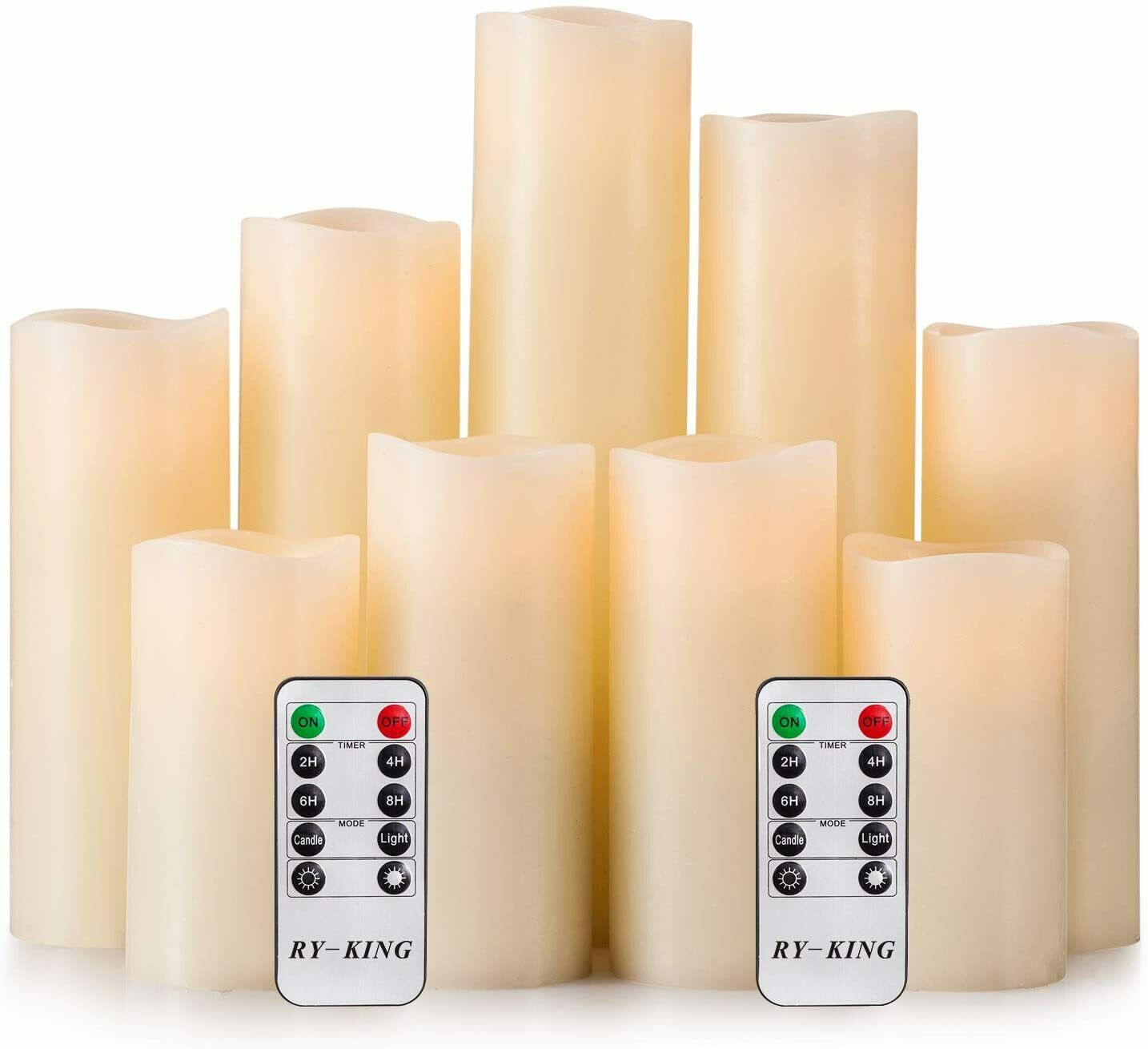 Battery Operated Flameless Candles Set of 9 Real Wax LED Remote Control & Timer