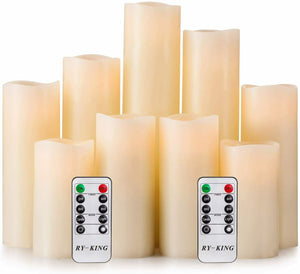 Battery Operated Flameless Candles Set of 9 Real Wax LED Remote Control & Timer