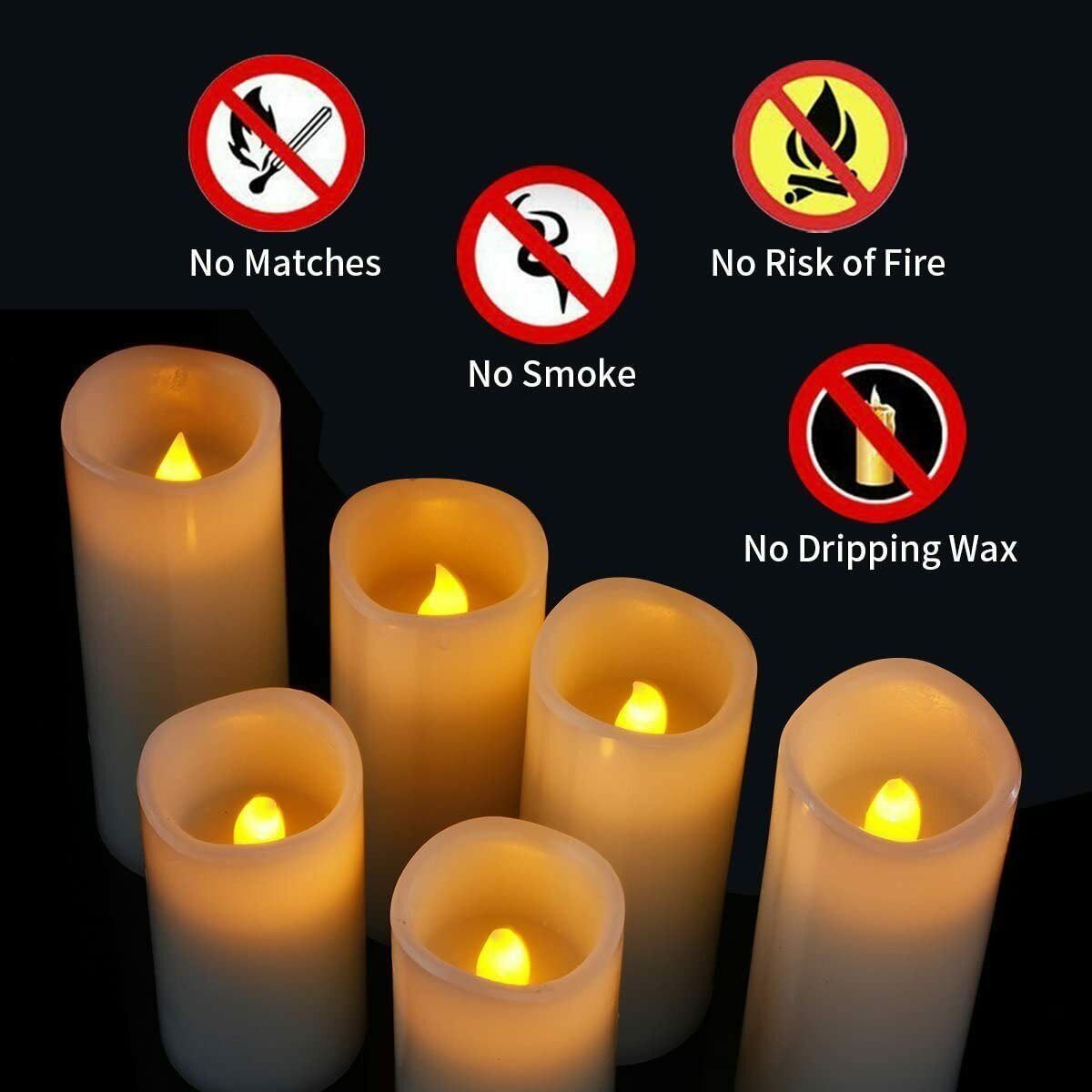 Battery Operated Flameless Candles Set of 9 Real Wax LED Remote Control & Timer