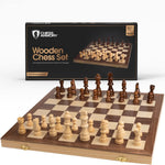 Wooden Chess Set Hand Carved Made 15"×15" Wood Board Crafted Pieces Folding Game